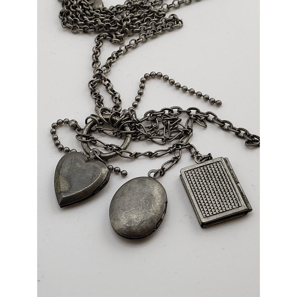 Vintage Silver Tone Multi Locket Necklace Heart - Oval - Bible Charm